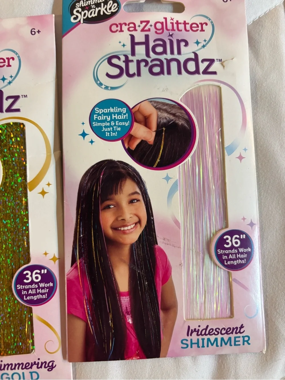 2 PACKS of Be Inspired Cra*Z*Glitter TINSEL Hair Strandz Shimmering Gold Silver